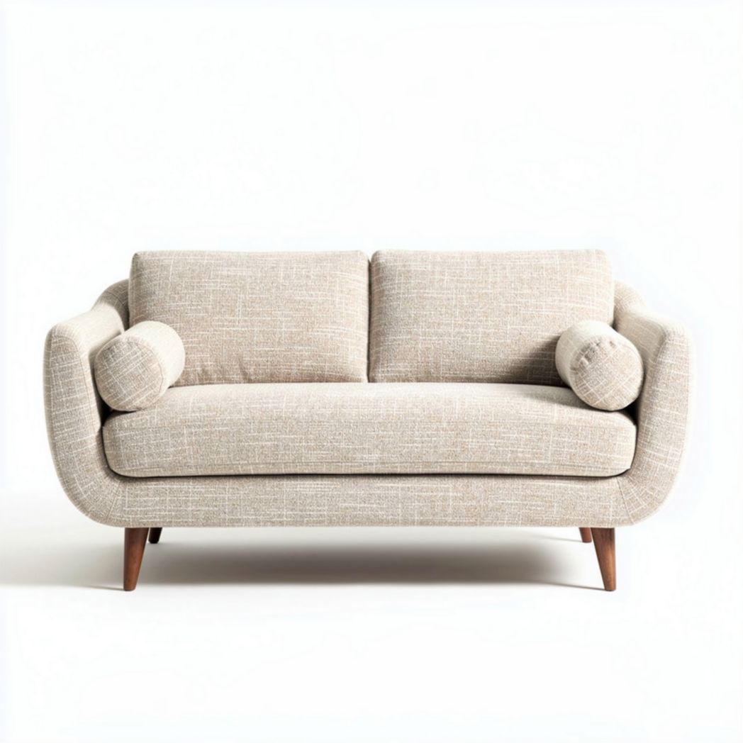 Fabric loveseat with circular armrests and wooden legs 180 x 85 x 75cm beige color