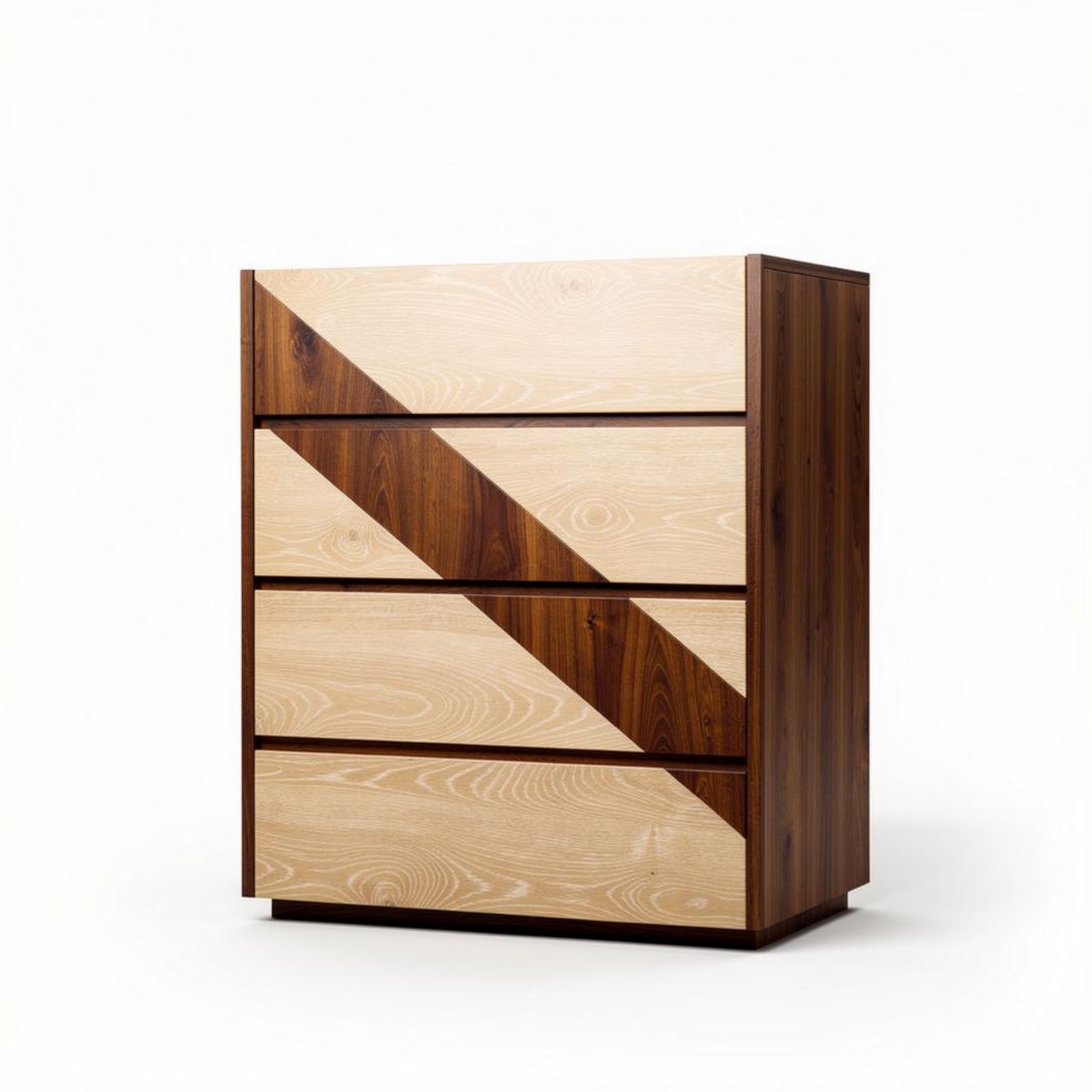 Wooden dresser with four drawers in natural and dark brown finish measuring 80 x 40 x 100cm