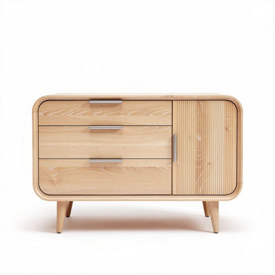 Wooden nightstand with three drawers and one door 90 x 45 x 70cm