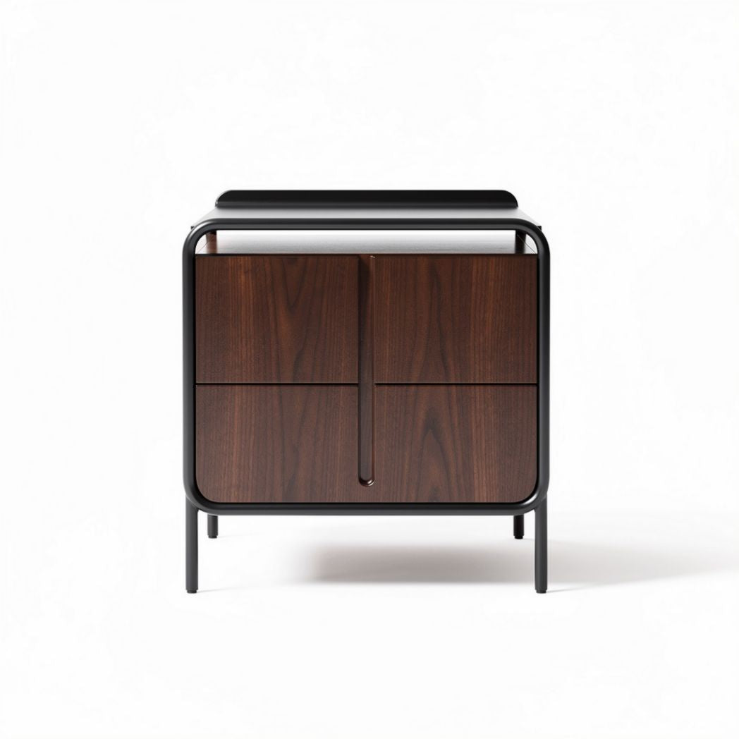 Wooden bedside table with storage drawers and metal frame 40 x 40 x 50cm