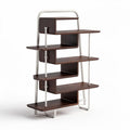 Wooden bookshelf with five tiers and metal frame in brown and white 160 x 80 x 30cm