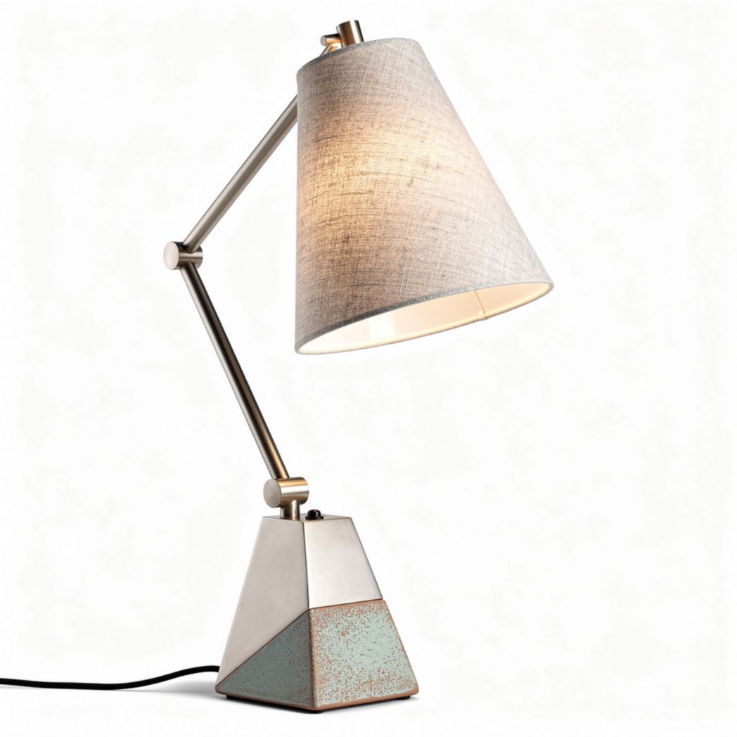 Adjustable table lamp with linen shade and metal base 25 x 25 x 45cm