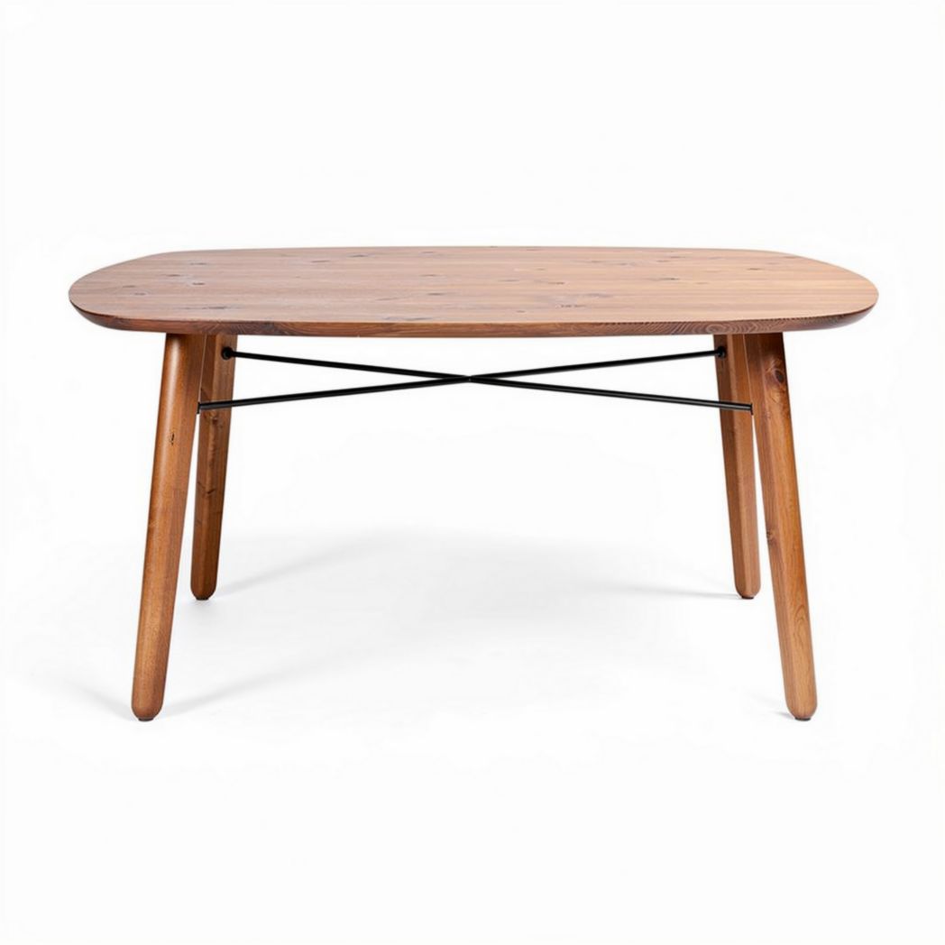 Wooden dining table with oval top and black metal support 150 x 90 x 75cm