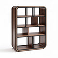 Wooden bookshelf with geometric design and metal frame 90 x 30 x 120cm
