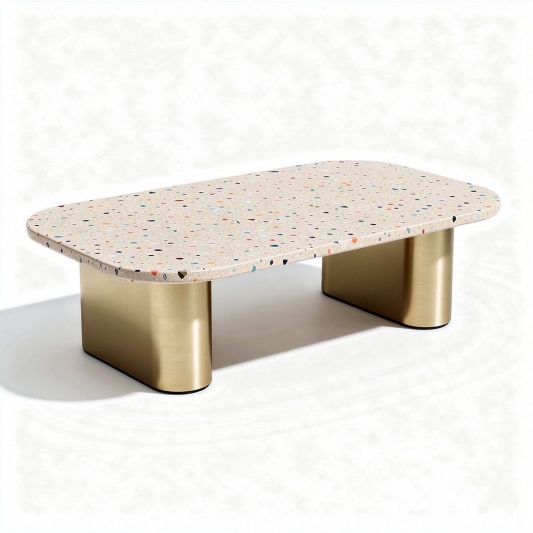 Terrazzo coffee table with gold metal legs 120 x 60 x 40cm