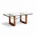 Glass top coffee table with wooden frame and stainless steel accents 120 x 60 x 45cm