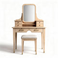 Vanity desk with mirror and stool in natural wood finish 90 x 40 x 140cm