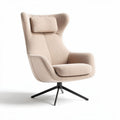 Armchair with high back and headrest soft fabric upholstery beige color 80 x 80 x 100cm
