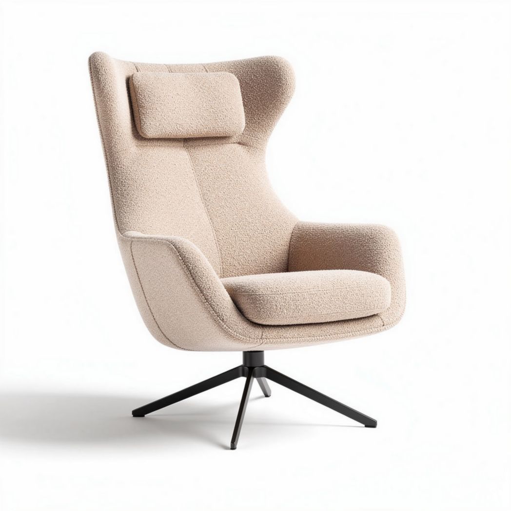 Armchair with high back and headrest soft fabric upholstery beige color 80 x 80 x 100cm